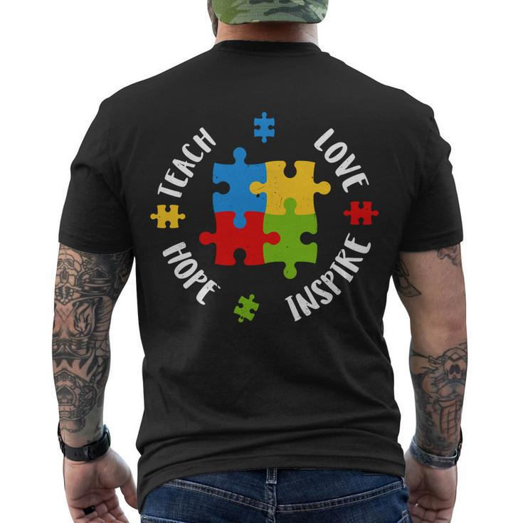 Autism Teacher Teach Love Hope Inspire Tshirt Men's Crewneck Short Sleeve Back Print T-shirt