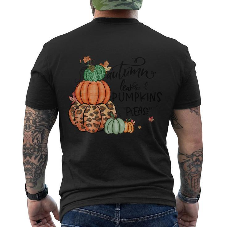 Autumn Leaves Pumpkins Please Thanksgiving Quote V2 Men's Crewneck Short Sleeve Back Print T-shirt
