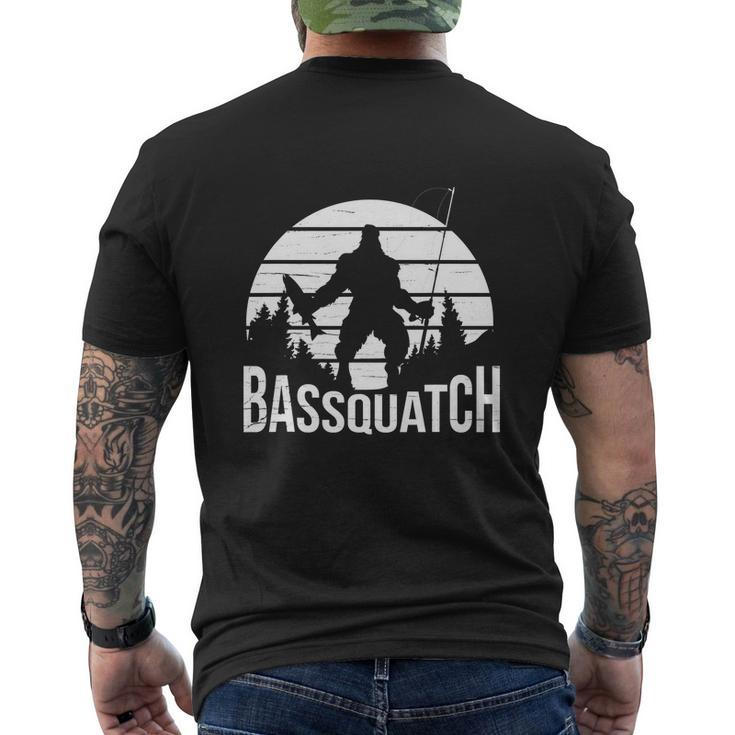 Bassquatch Funny Fishing Fisherman Fishing Rod Men's Crewneck Short Sleeve Back Print T-shirt
