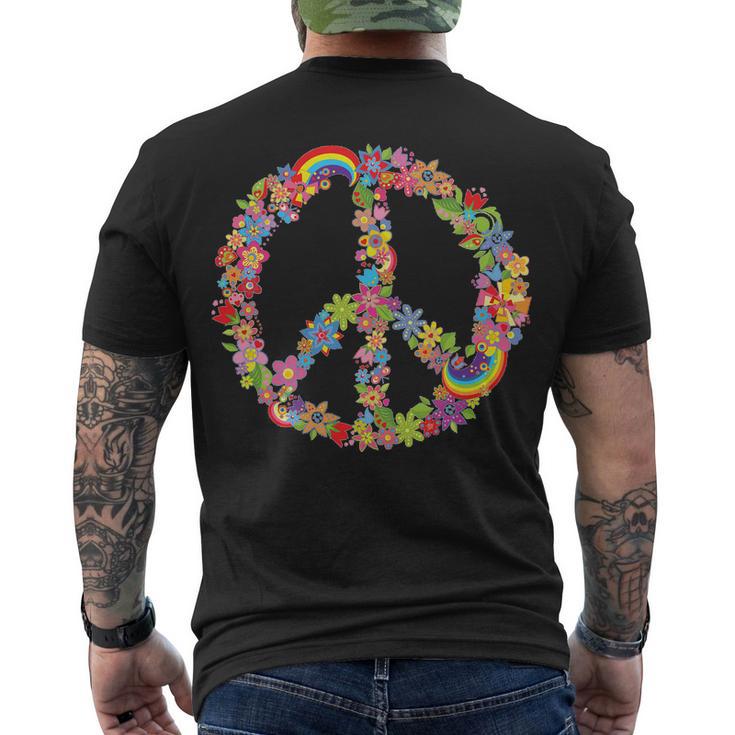 Beautiful Flower Peace Sign Men's Crewneck Short Sleeve Back Print T-shirt