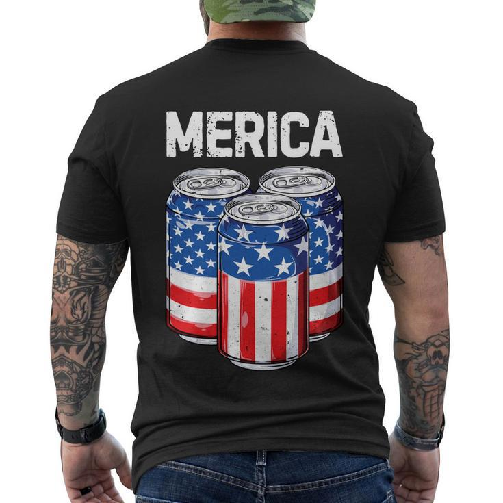 Beer American Flag 4Th Of July Merica Usa Men Women Drinking Men's Crewneck Short Sleeve Back Print T-shirt