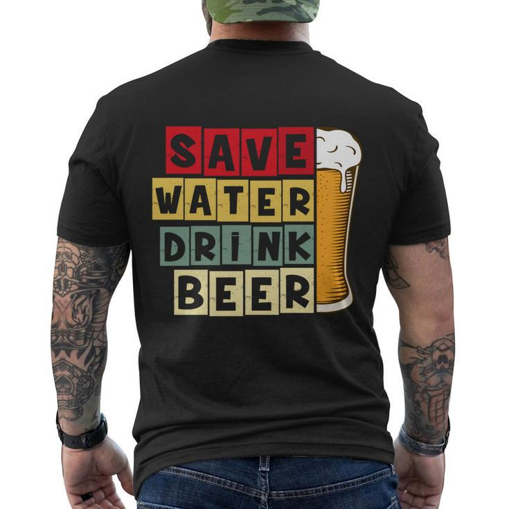 Beer Save Water Drink Beer Vintage Retro Funny Drinking Men's Crewneck Short Sleeve Back Print T-shirt
