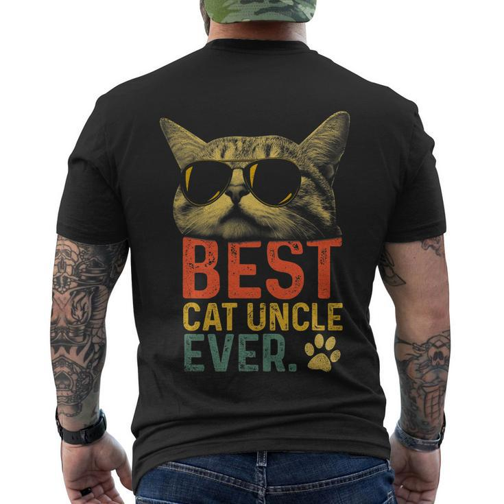 Best Cat Uncle Ever Vintage Cat Lover Cool Sunglasses Funny Men's Crewneck Short Sleeve Back Print T-shirt