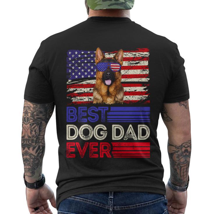 Best German Shepherd Dad Ever American Flag Patriotic Gift Men's Crewneck Short Sleeve Back Print T-shirt