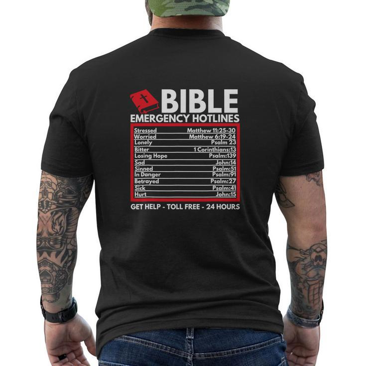 Bible Emergency Numbers Funny Christian Bible Men's Crewneck Short Sleeve Back Print T-shirt