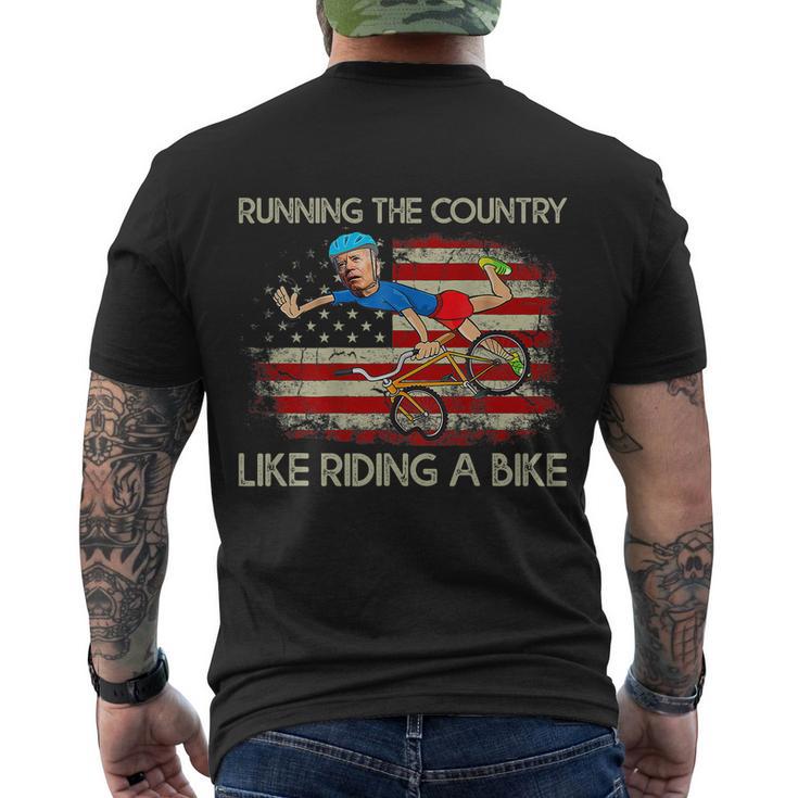 Biden Falls Off Bike Joe Biden Falling Off His Bicycle America Flag Men's Crewneck Short Sleeve Back Print T-shirt