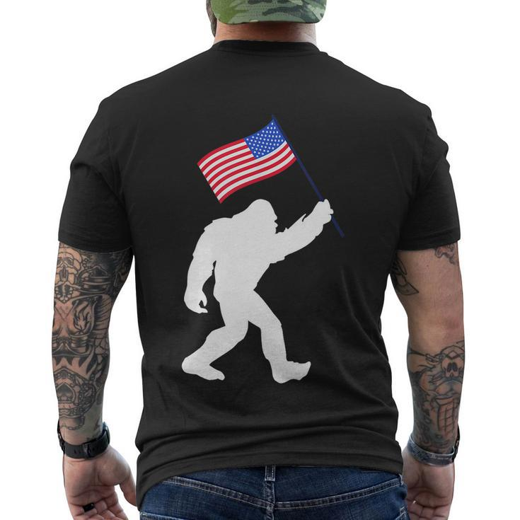 Bigfoot With American Flag Funny 4Th Of July Meaningful Gift Men's Crewneck Short Sleeve Back Print T-shirt
