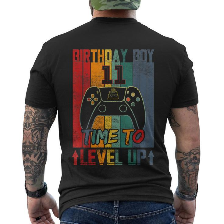 Birthday Boy 11 Time To Level Up 11 Birthday 11 Year Old Cool Gift Men's Crewneck Short Sleeve Back Print T-shirt