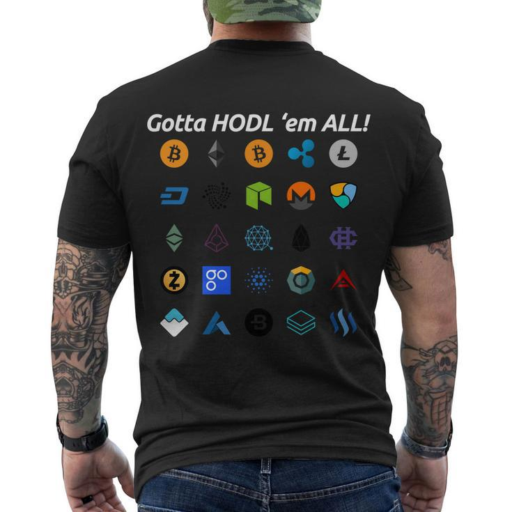 Bitcoin Litecoin Gotta Hodl Em All Cryptocurrency Logos Tshirt Men's Crewneck Short Sleeve Back Print T-shirt