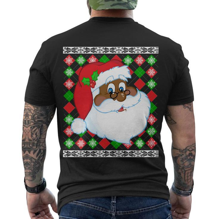 Black Santa Claus Ugly Christmas Sweater Men's Crewneck Short Sleeve Back Print T-shirt