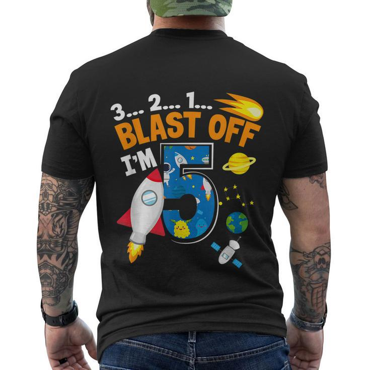 Blast Off Im 5 Funny Astronaut 5Th Birthday Space Costume Men's Crewneck Short Sleeve Back Print T-shirt