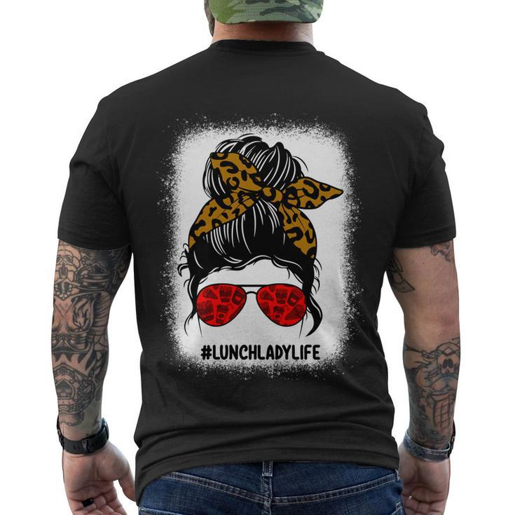 Bleached Lunch Lady Messy Bun Hair Leopard Print Sunglasses Cool Gift Men's Crewneck Short Sleeve Back Print T-shirt