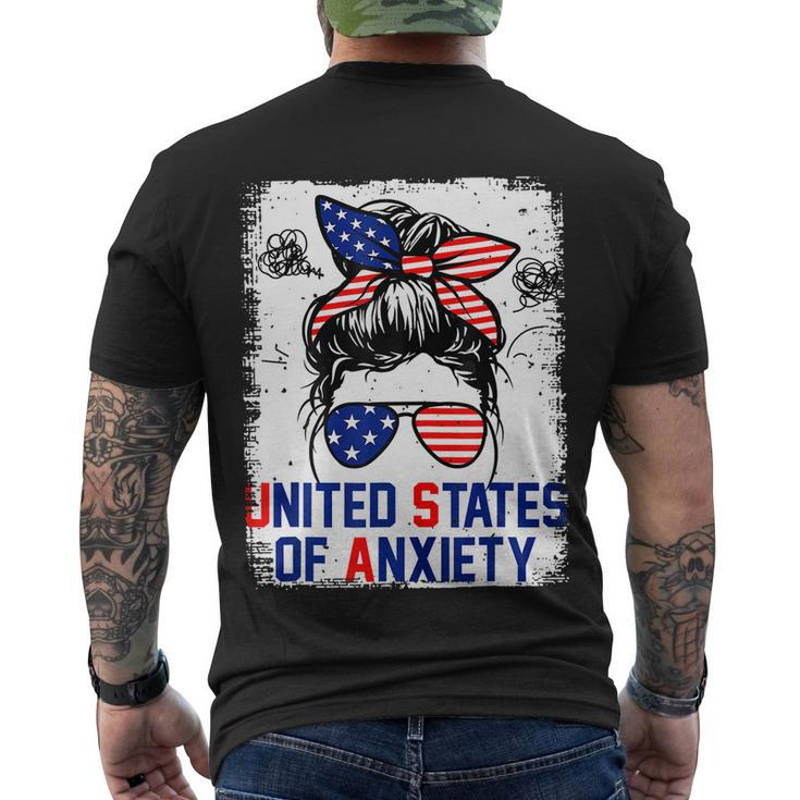 Bleached Messy Bun Funny Patriotic United States Anxiety Men's Crewneck Short Sleeve Back Print T-shirt