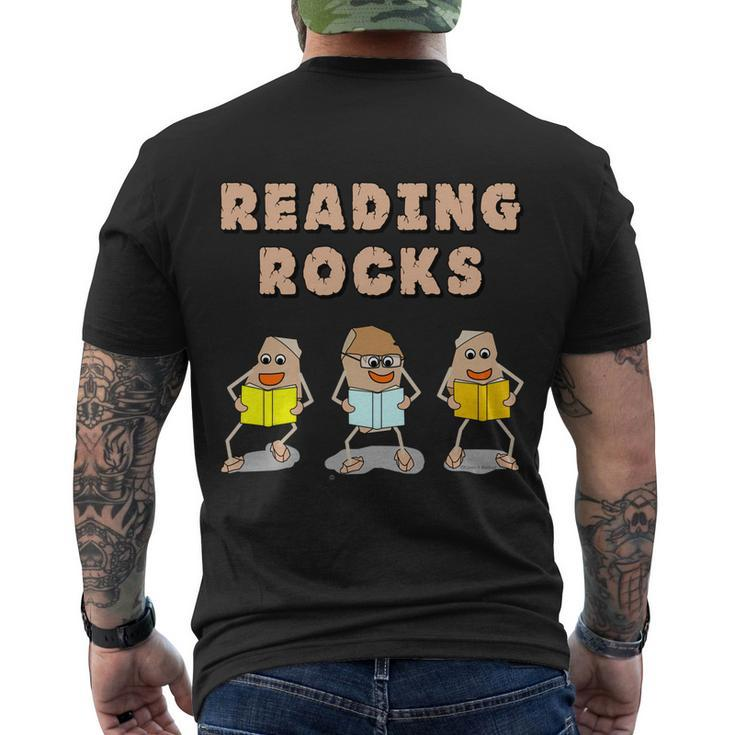 Book Reading Rocks Funny Literacy Funny Gift Men's Crewneck Short Sleeve Back Print T-shirt