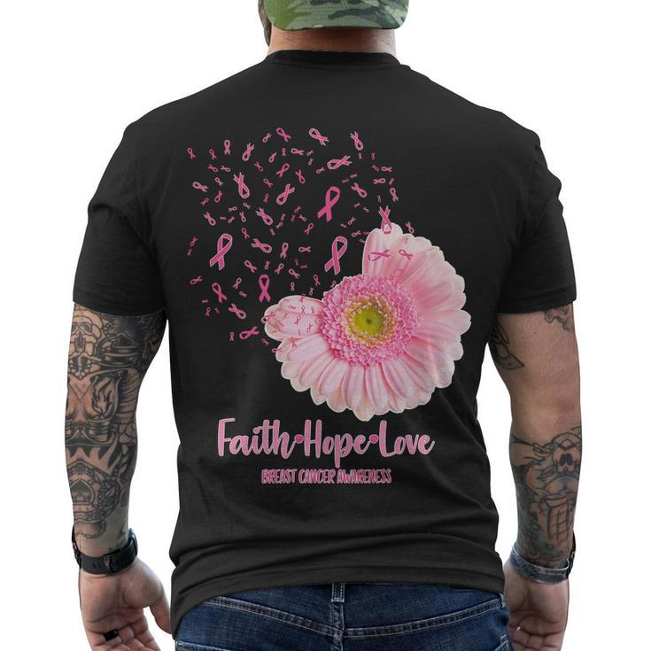 Breast Cancer Awareness Flowers Ribbons Men's Crewneck Short Sleeve Back Print T-shirt