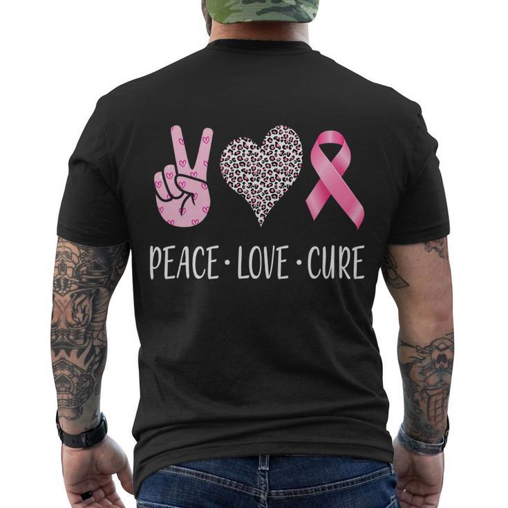 Breast Cancer Awareness Peace Love Cure Tshirt Men's Crewneck Short Sleeve Back Print T-shirt