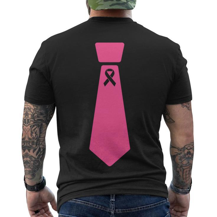 Breast Cancer Awareness Ribbon Tie Men's Crewneck Short Sleeve Back Print T-shirt