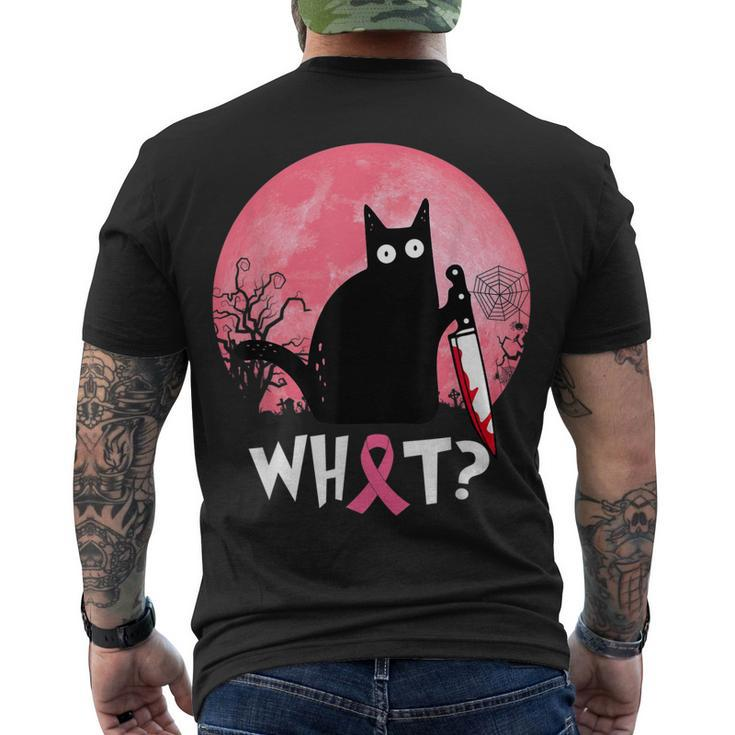 Breast Cancer Black Cat What Halloween Cat With Knife Men's T-shirt Back Print