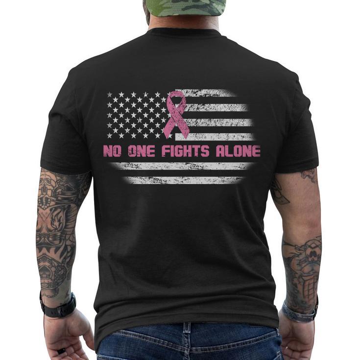 Breast Cancer Flag No One Fights Alone Tshirt Men's Crewneck Short Sleeve Back Print T-shirt