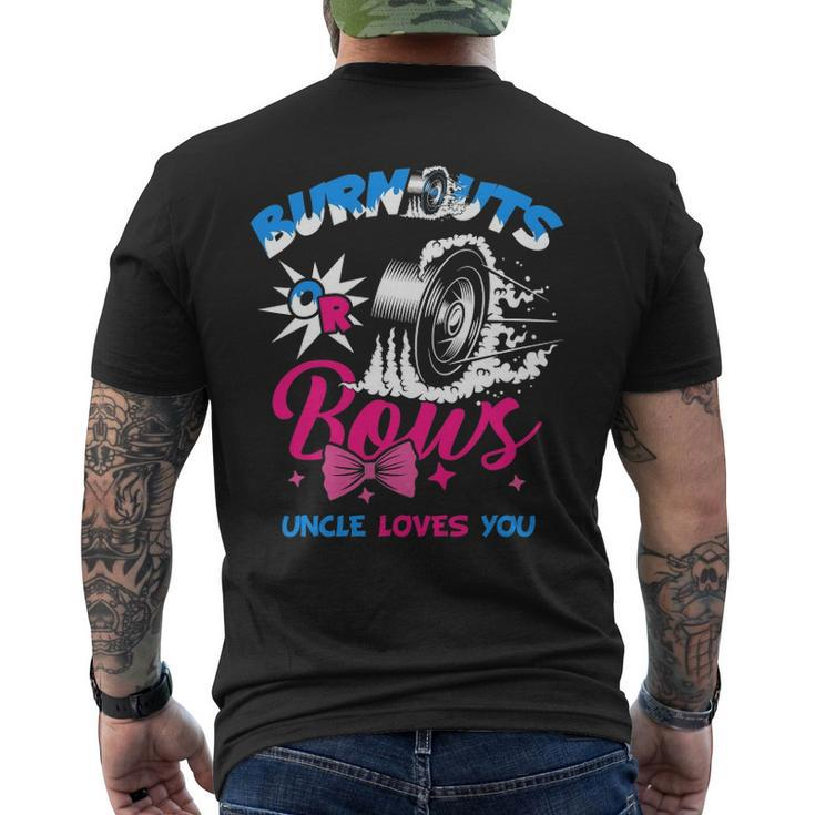 Burnouts Or Bows Gender Reveal Baby Party Announce Uncle Men's Back Print T-shirt