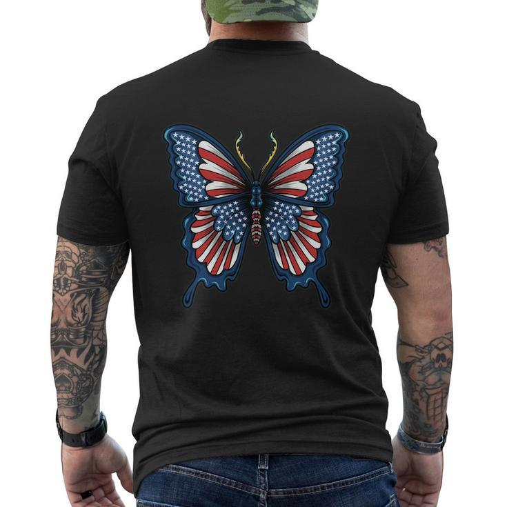 Butterfly American Flag Usa Men's Crewneck Short Sleeve Back Print T-shirt