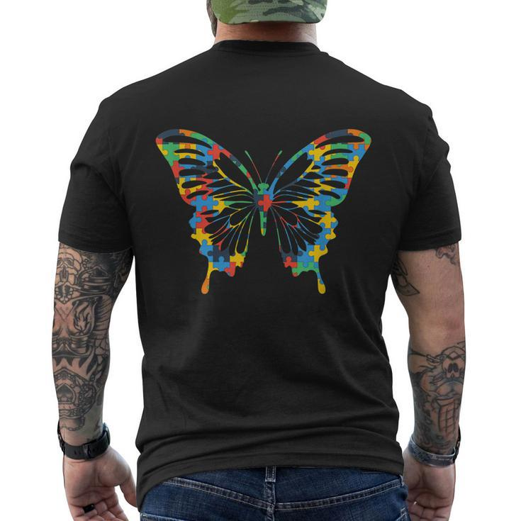 Butterfly Autism Awareness Amazing Puzzle Tshirt Men's Crewneck Short Sleeve Back Print T-shirt