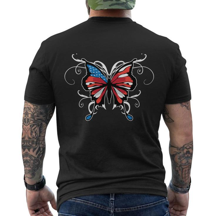 Butterfly Usa Flag Cute 4Th Of July Funny American Girl Gift Cool Gift Men's Crewneck Short Sleeve Back Print T-shirt