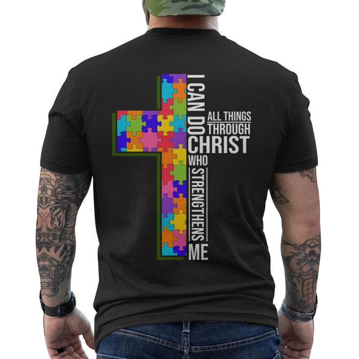 Can Do All Things Through Christ Autism Awareness Men's Crewneck Short Sleeve Back Print T-shirt