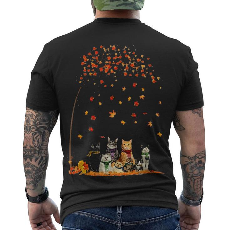 Cats Fall Autumn Leaf Tree Cat Lovers Men's T-shirt Back Print