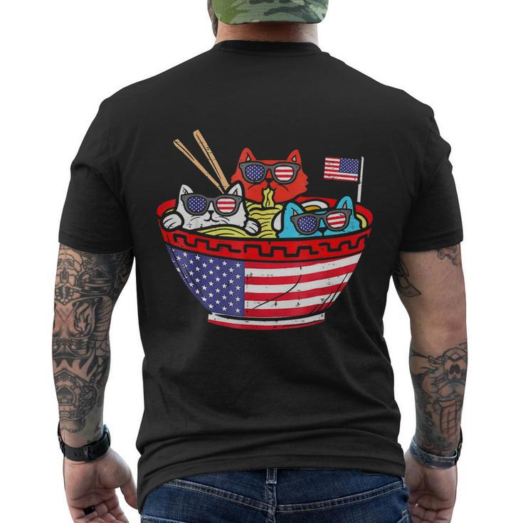 Cats Ramen Anime American Flag Usa Funny 4Th Of July Fourth Men's Crewneck Short Sleeve Back Print T-shirt