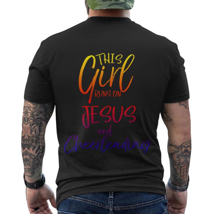 Cheerleader Gift This Girl Runs On Jesus And Cheerleading Cool Gift Men's Crewneck Short Sleeve Back Print T-shirt