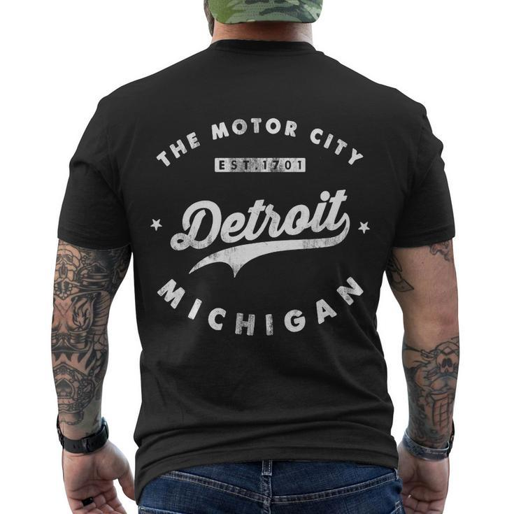 Classic Retro Vintage Detroit Michigan Motor City Men's Crewneck Short Sleeve Back Print T-shirt