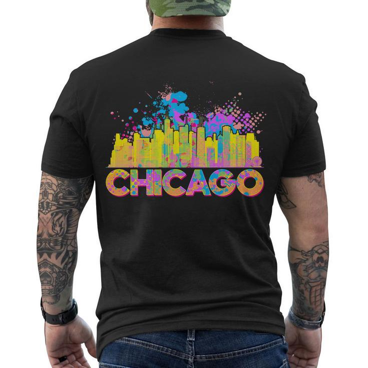Colorful Chicago Skyline Paint Men's Crewneck Short Sleeve Back Print T-shirt