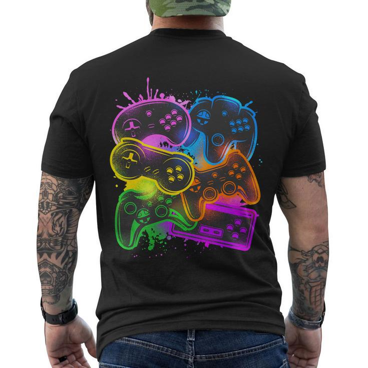Cool Retro Neon Graffiti Video Game Controllers Men's Crewneck Short Sleeve Back Print T-shirt