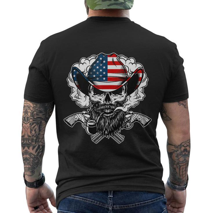 Cool Sugar Skull Cowboy Hat American Flag 4Th Of July Men's Crewneck Short Sleeve Back Print T-shirt