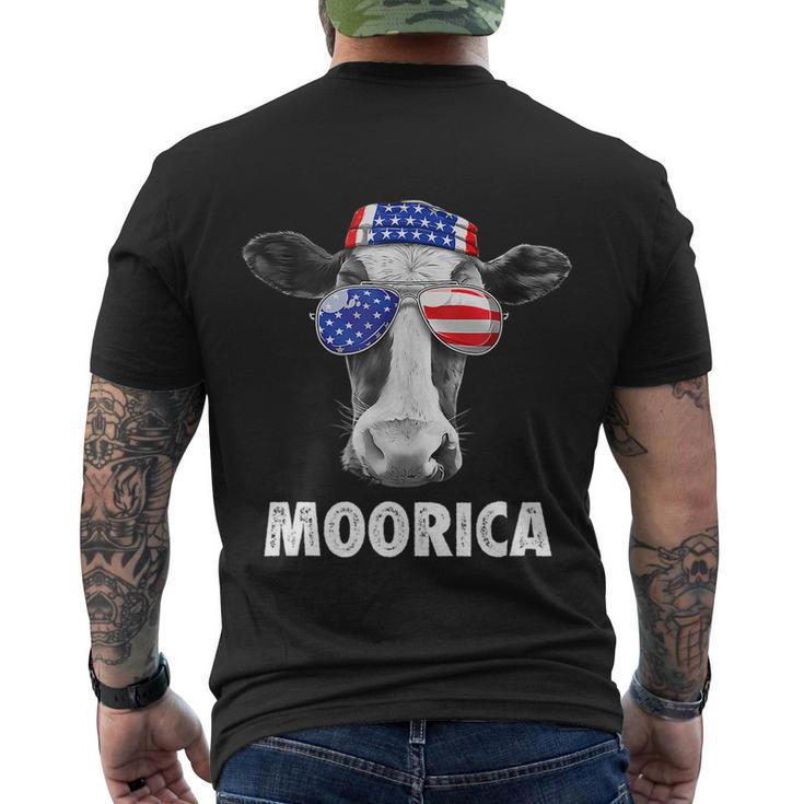 Cow 4Th Of July Moorica Merica Men American Flag Sunglasses Men's Crewneck Short Sleeve Back Print T-shirt