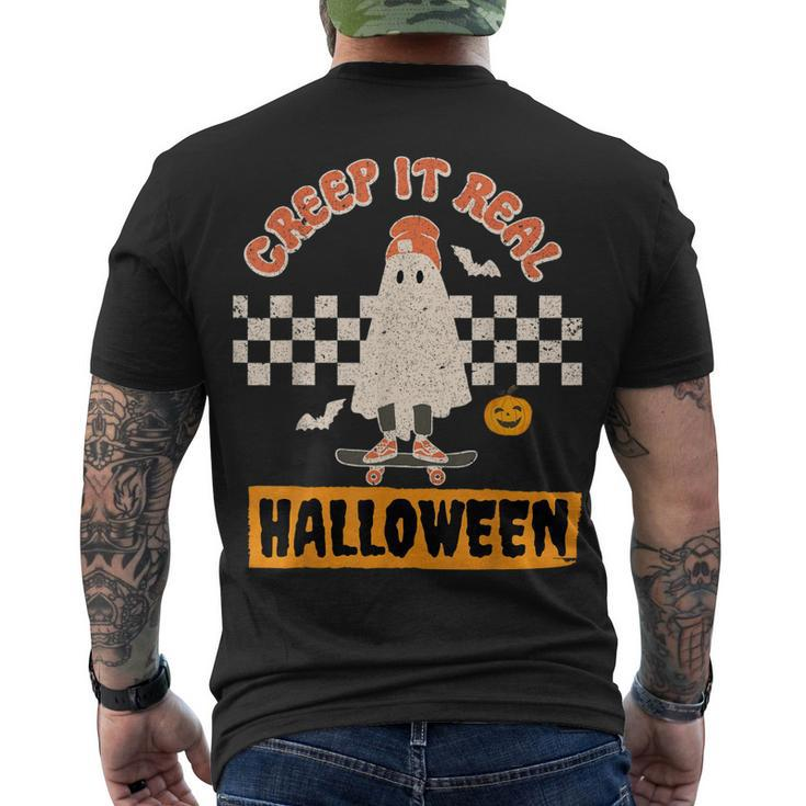 Creep It Real Retro Halloween Ghost Skateboarding Men's T-shirt Back Print