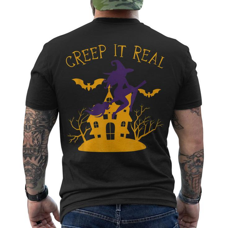 Creep It Real Witch Broom Spooky Halloween Men's T-shirt Back Print