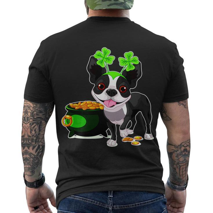 Cute Boston Terrier Shamrock St Patricks Day Men's Crewneck Short Sleeve Back Print T-shirt