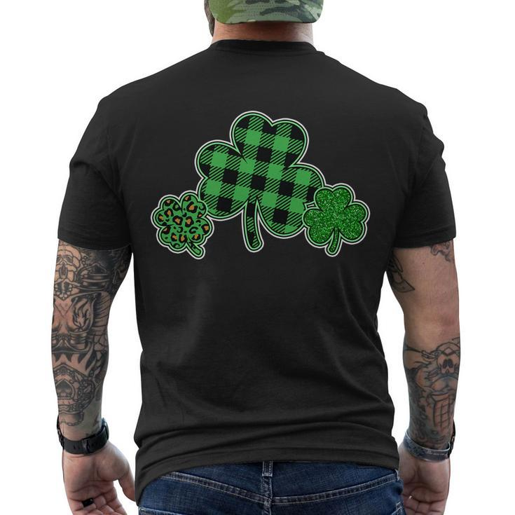Cute St Patricks Day Plaid Leopard Print Shamrocks Clovers Men's Crewneck Short Sleeve Back Print T-shirt