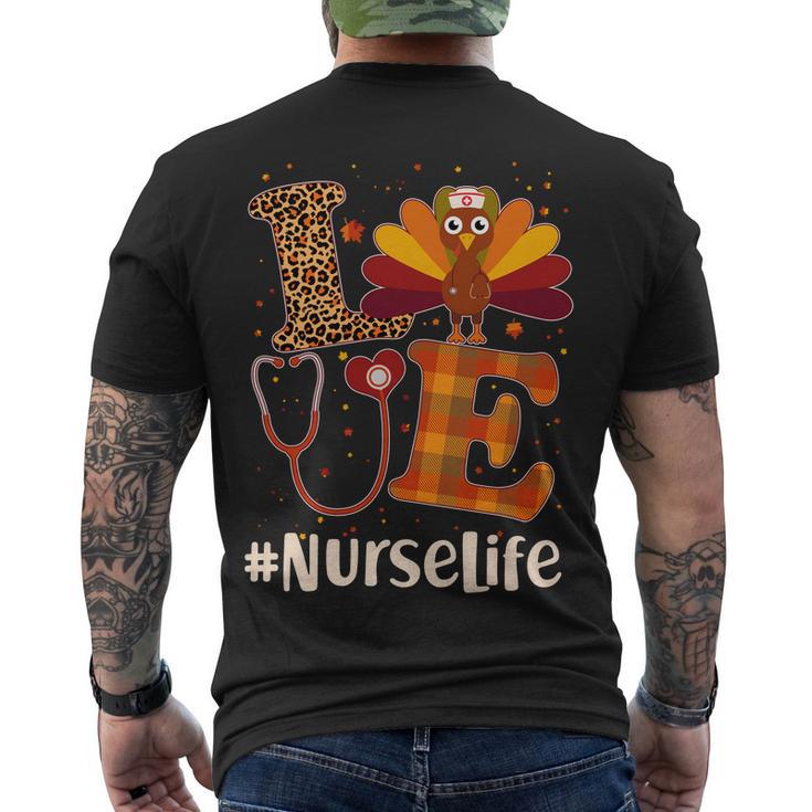 Cute Thanksgiving Nurselife Fall Patterns Nurse Turkey Tshirt Men's Crewneck Short Sleeve Back Print T-shirt