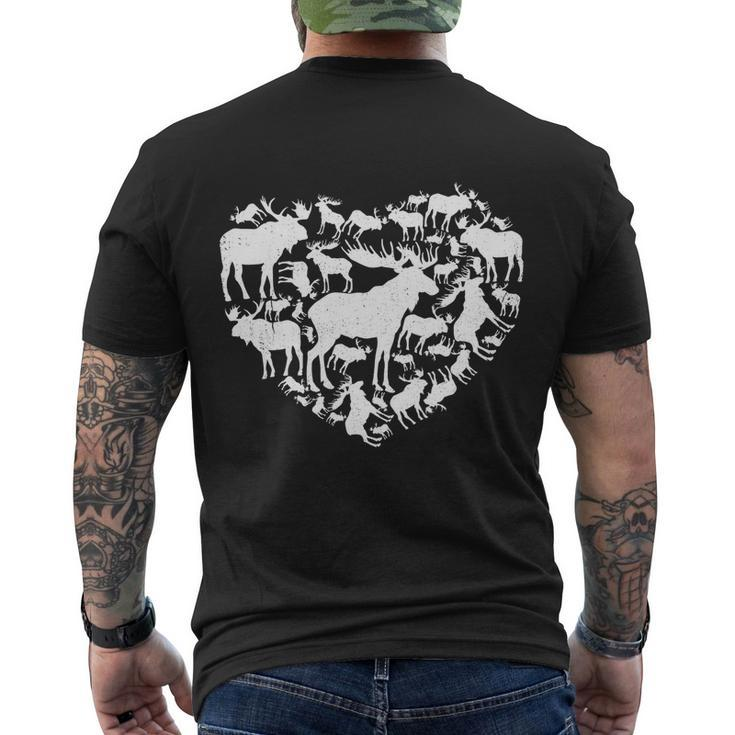 Cute Valentines Day Couple Heart Moose Animals Lover Gift Men's Crewneck Short Sleeve Back Print T-shirt
