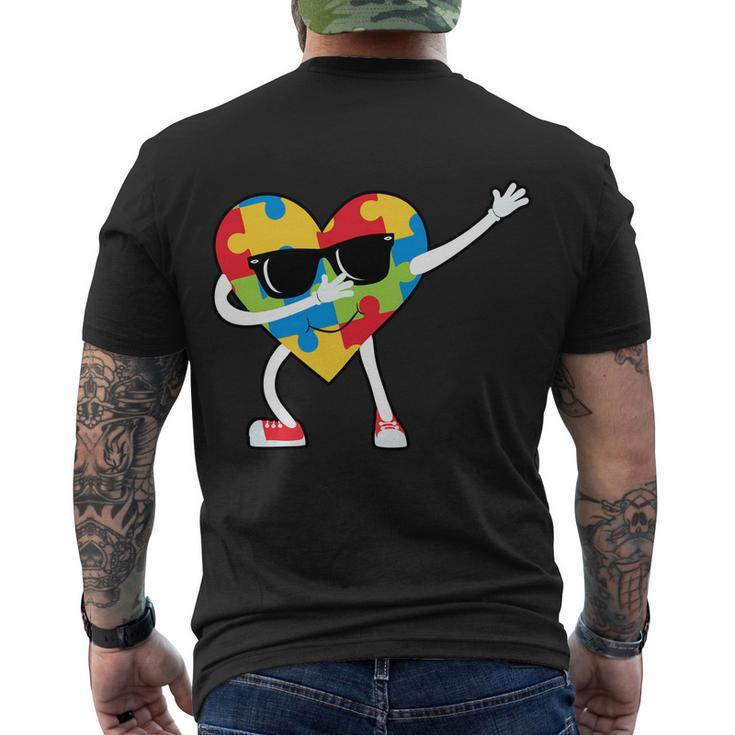 Dabbing Autism Awareness Puzzle Piece Heart Tshirt Men's Crewneck Short Sleeve Back Print T-shirt
