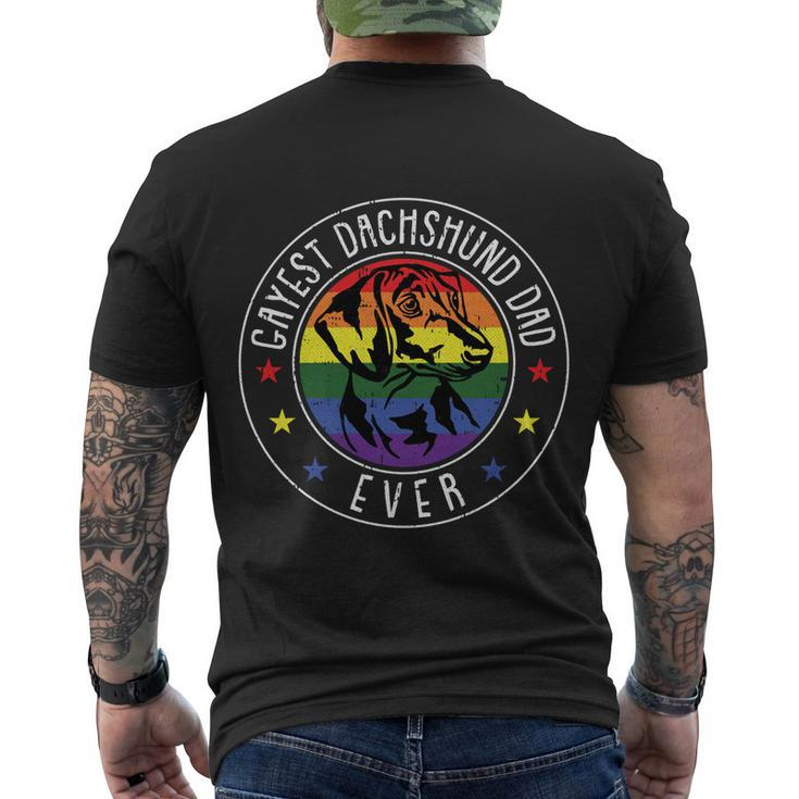 Dachshund Dad Lgbtgreat Giftq Gay Pride Flag Doxie Dog Lover Ally Great Gift Men's Crewneck Short Sleeve Back Print T-shirt