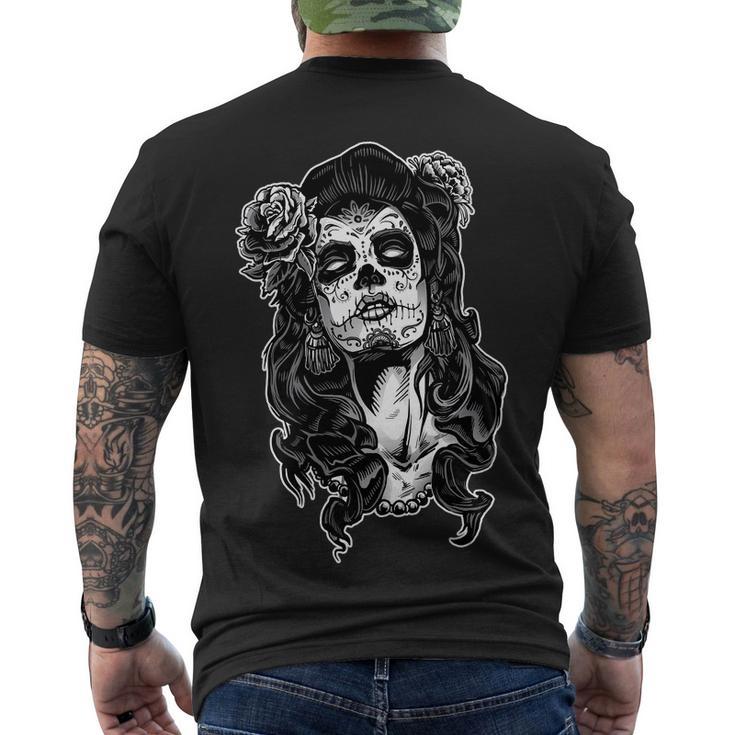 Day Of The Dead Beauty Skeleton Tshirt Men's Crewneck Short Sleeve Back Print T-shirt