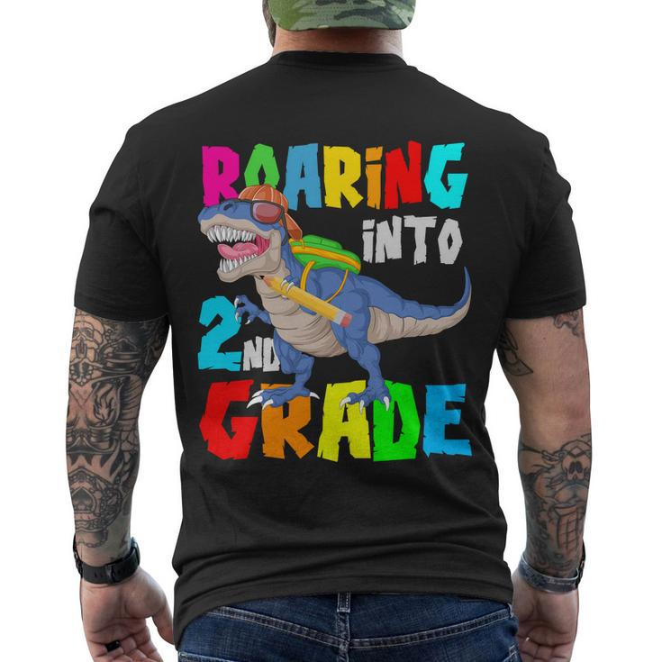 Dinosaur Roaring Into 2Nd Grade Men's Crewneck Short Sleeve Back Print T-shirt
