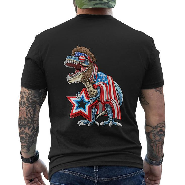 Dinosaur Trex Mullet Funny 4Th Of July Usa American Flag Men's Crewneck Short Sleeve Back Print T-shirt