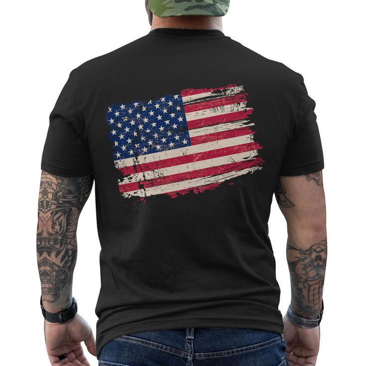 Distressed American Us Flag Men's Crewneck Short Sleeve Back Print T-shirt