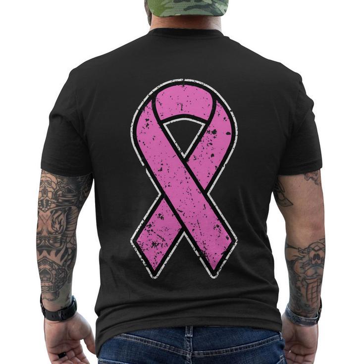 Distressed Breast Cancer Awareness Pink Ribbon Tshirt Men's Crewneck Short Sleeve Back Print T-shirt