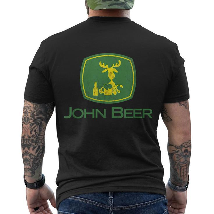 Distressed S Funny Tractor John Beer Deer Farmer Tshirt Men's Crewneck Short Sleeve Back Print T-shirt